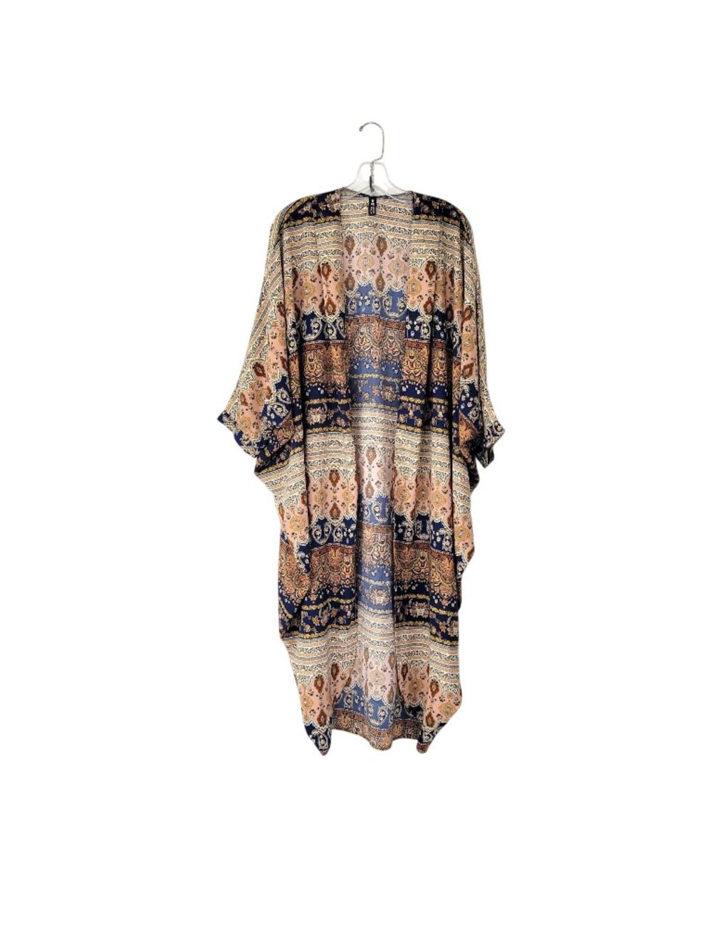 Design Lab Lord & Taylor Women's Paisley Kimono Cardigan Jacket Mustard/Navy Lar - Picture 1 of 6